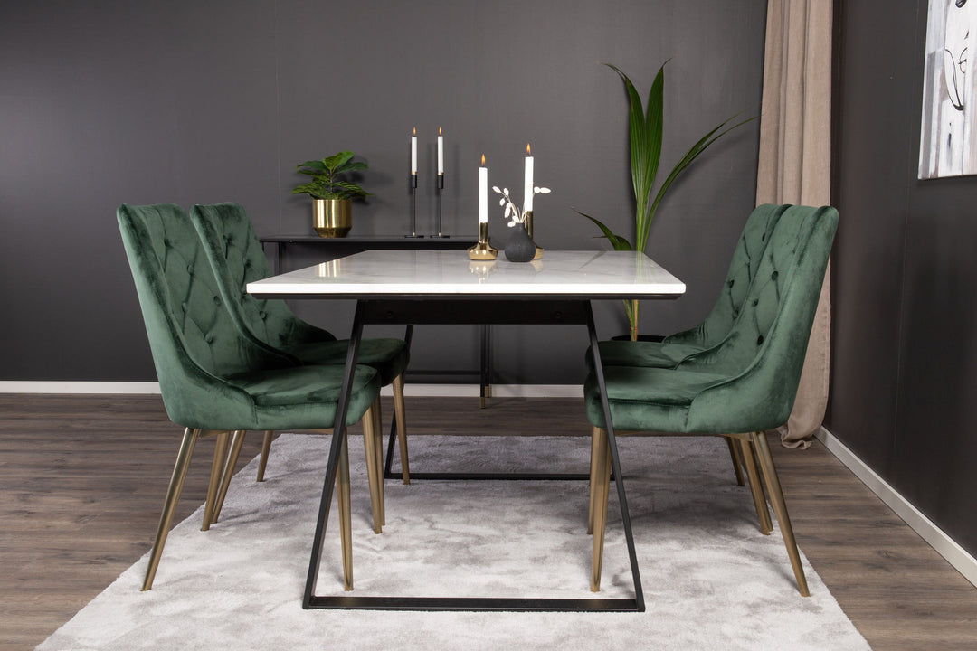 Venture Home Estelle Dining Table 140*90 - White Marble / Black Legs - Velvet Deluxe Chair - Moss Green/Matt brass leg 4