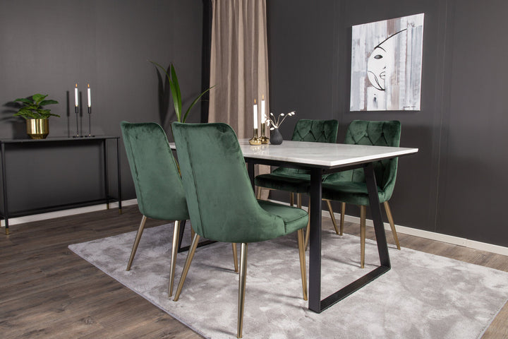 Venture Home Estelle Dining Table 140*90 - White Marble / Black Legs - Velvet Deluxe Chair - Moss Green/Matt brass leg 4