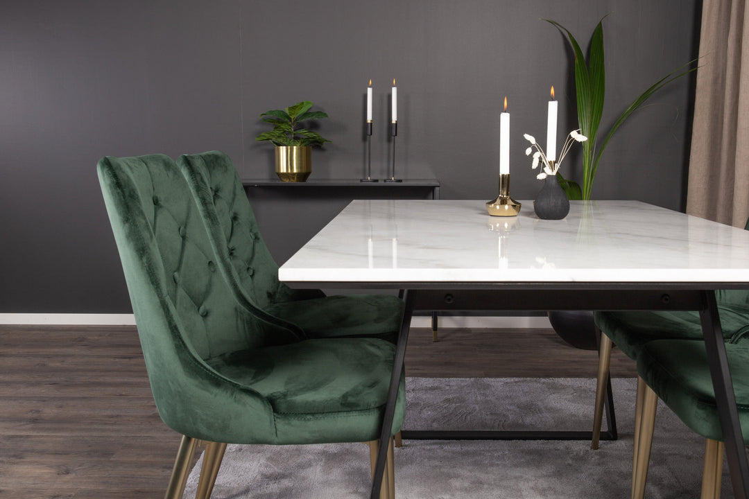 Venture Home Estelle Dining Table 140*90 - White Marble / Black Legs - Velvet Deluxe Chair - Moss Green/Matt brass leg 4