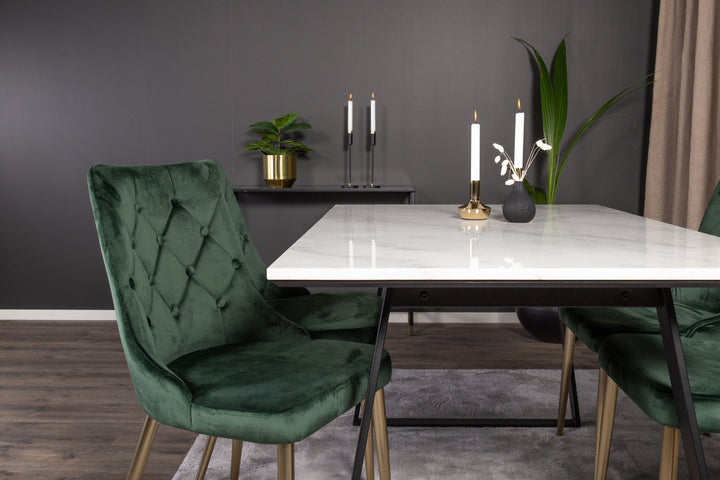 Venture Home Estelle Dining Table 140*90 - White Marble / Black Legs - Velvet Deluxe Chair - Moss Green/Matt brass leg 4