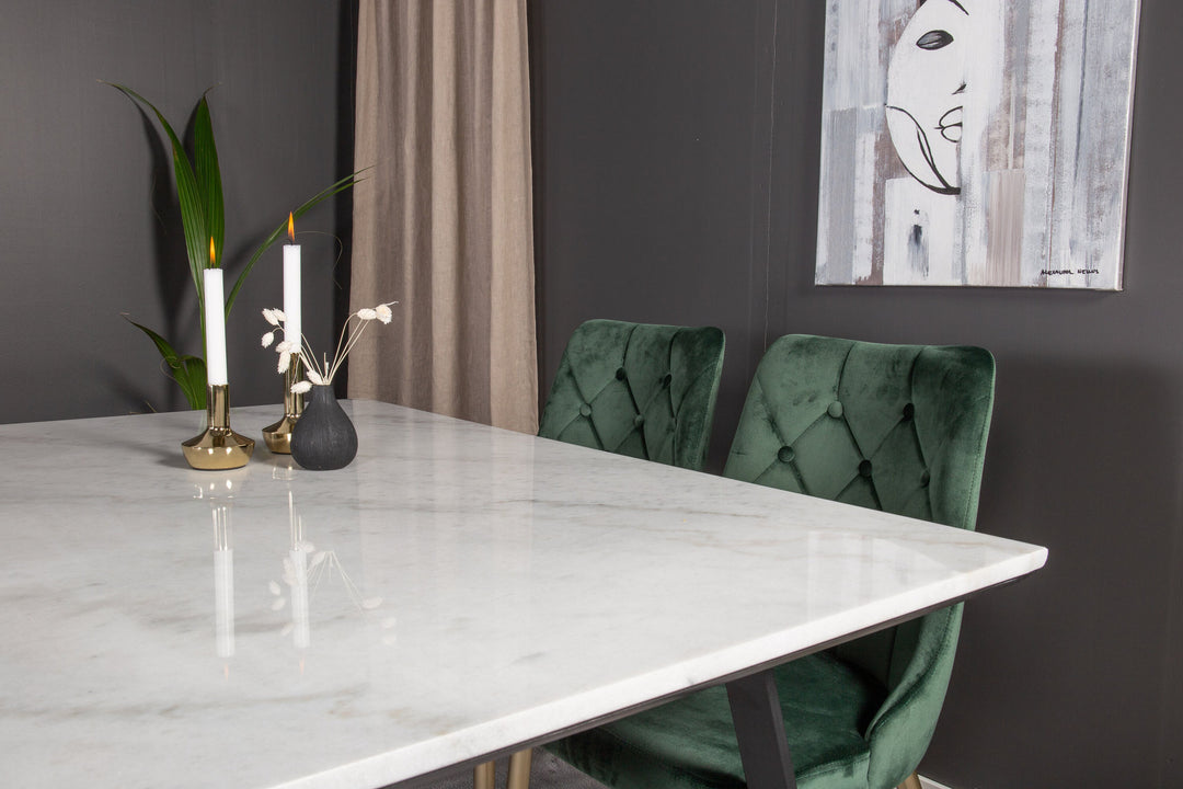 Venture Home Estelle Dining Table 140*90 - White Marble / Black Legs - Velvet Deluxe Chair - Moss Green/Matt brass leg 4