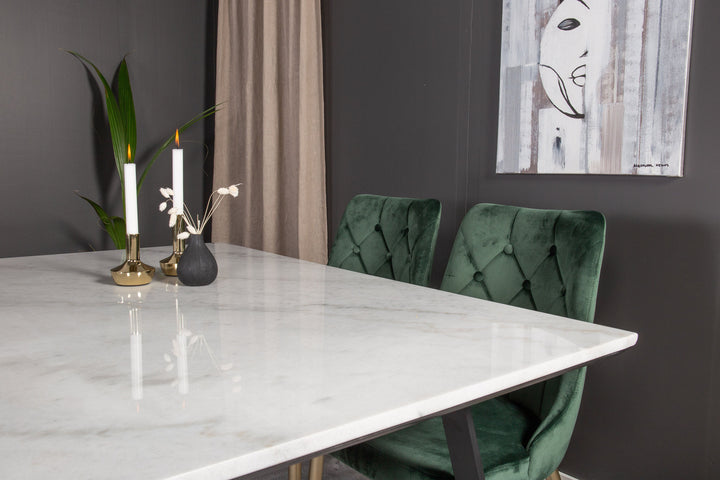 Venture Home Estelle Dining Table 140*90 - White Marble / Black Legs - Velvet Deluxe Chair - Moss Green/Matt brass leg 4