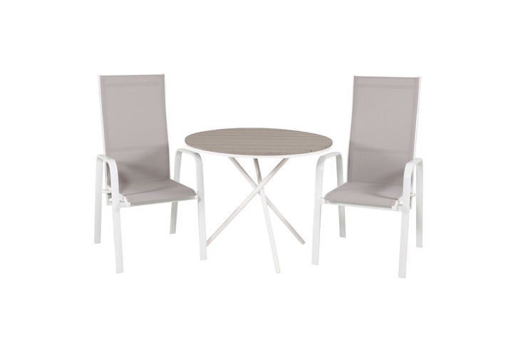 Venture Home Parma cafébord ø90 - White Alu / Grey Aintwood+Copacabana Recliner Chair (stackable) - White Alu / Grey Textilene_2