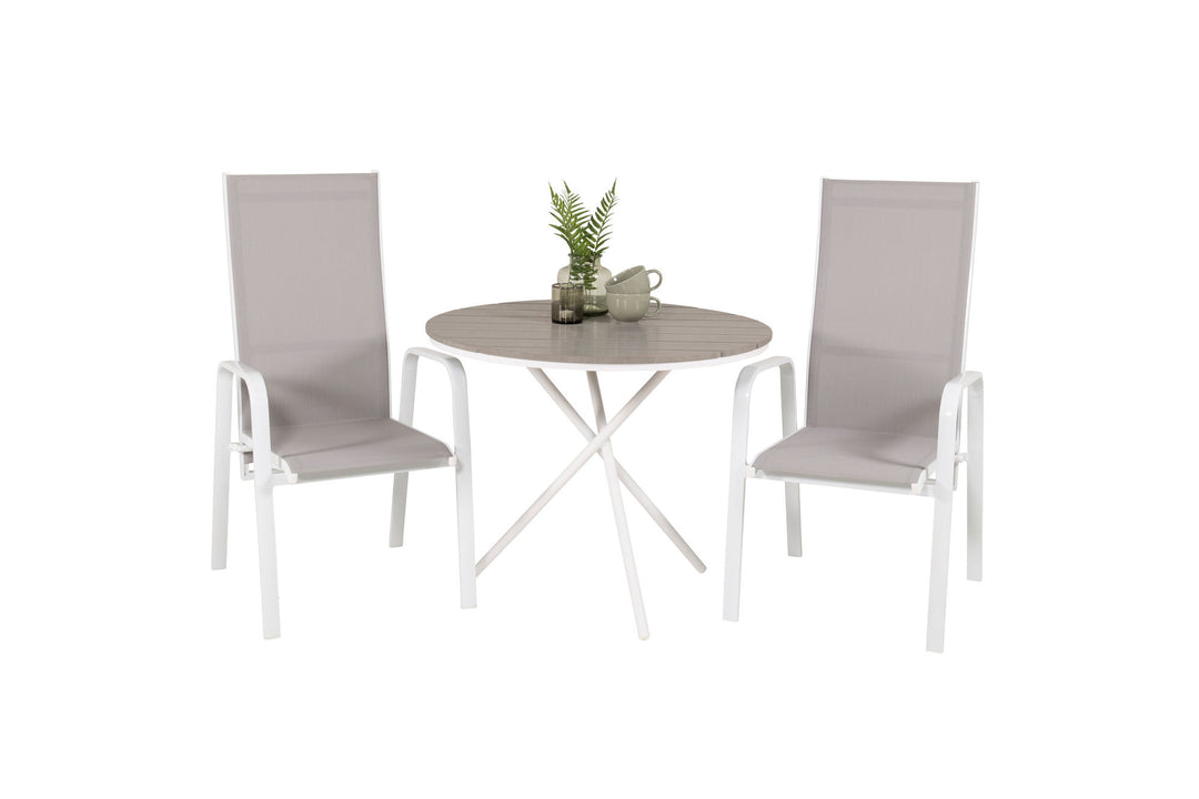 Venture Home Parma cafébord ø90 - White Alu / Grey Aintwood+Copacabana Recliner Chair (stackable) - White Alu / Grey Textilene_2
