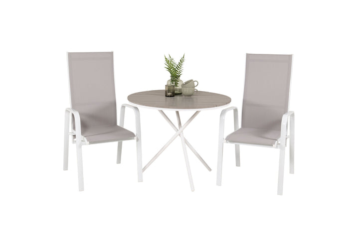 Venture Home Parma cafébord ø90 - White Alu / Grey Aintwood+Copacabana Recliner Chair (stackable) - White Alu / Grey Textilene_2
