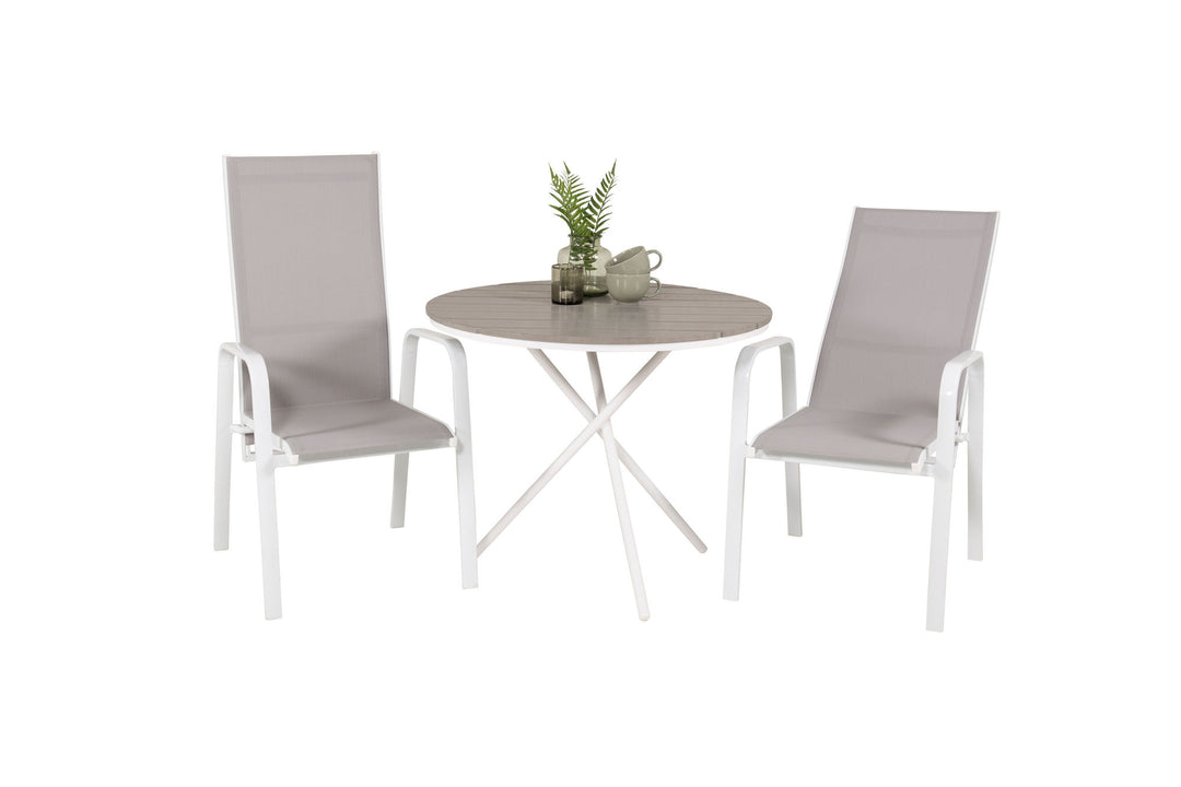 Venture Home Parma cafébord ø90 - White Alu / Grey Aintwood+Copacabana Recliner Chair (stackable) - White Alu / Grey Textilene_2