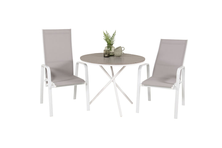 Venture Home Parma cafébord ø90 - White Alu / Grey Aintwood+Copacabana Recliner Chair (stackable) - White Alu / Grey Textilene_2