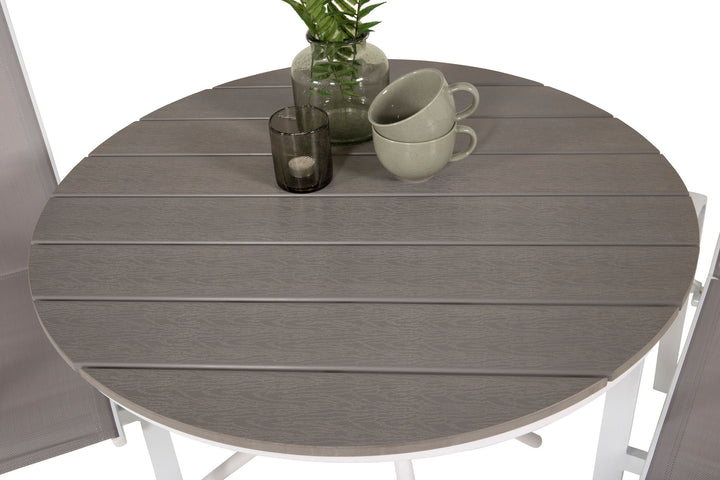 Venture Home Parma cafébord ø90 - White Alu / Grey Aintwood+Copacabana Recliner Chair (stackable) - White Alu / Grey Textilene_2