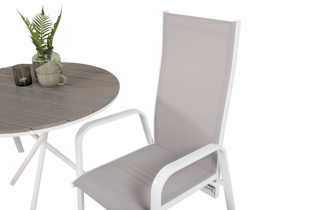 Venture Home Parma cafébord ø90 - White Alu / Grey Aintwood+Copacabana Recliner Chair (stackable) - White Alu / Grey Textilene_2