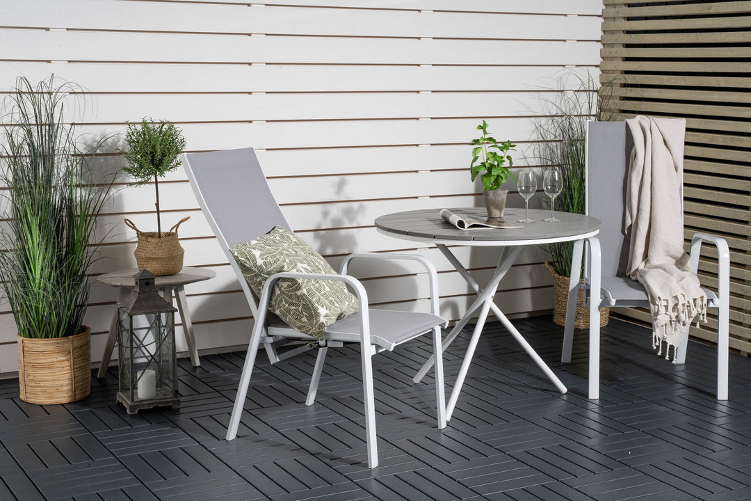 Venture Home Parma cafébord ø90 - White Alu / Grey Aintwood+Copacabana Recliner Chair (stackable) - White Alu / Grey Textilene_2