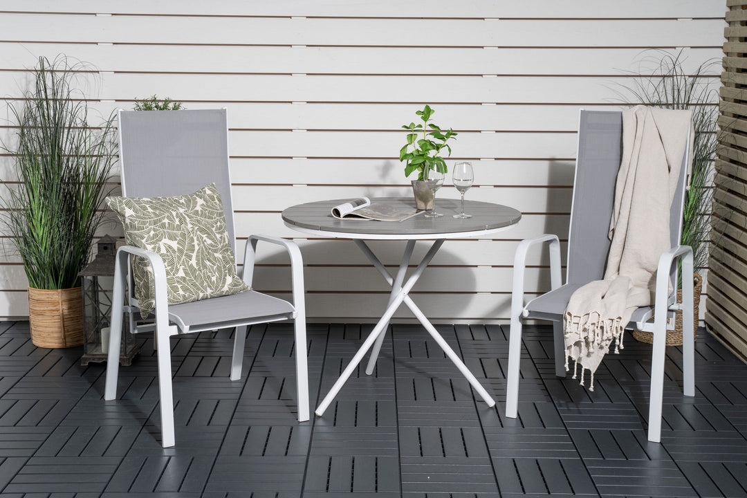 Venture Home Parma cafébord ø90 - White Alu / Grey Aintwood+Copacabana Recliner Chair (stackable) - White Alu / Grey Textilene_2