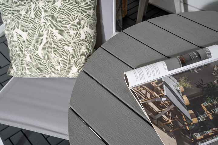 Venture Home Parma cafébord ø90 - White Alu / Grey Aintwood+Copacabana Recliner Chair (stackable) - White Alu / Grey Textilene_2