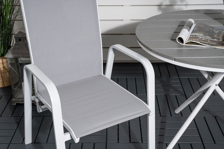 Venture Home Parma cafébord ø90 - White Alu / Grey Aintwood+Copacabana Recliner Chair (stackable) - White Alu / Grey Textilene_2