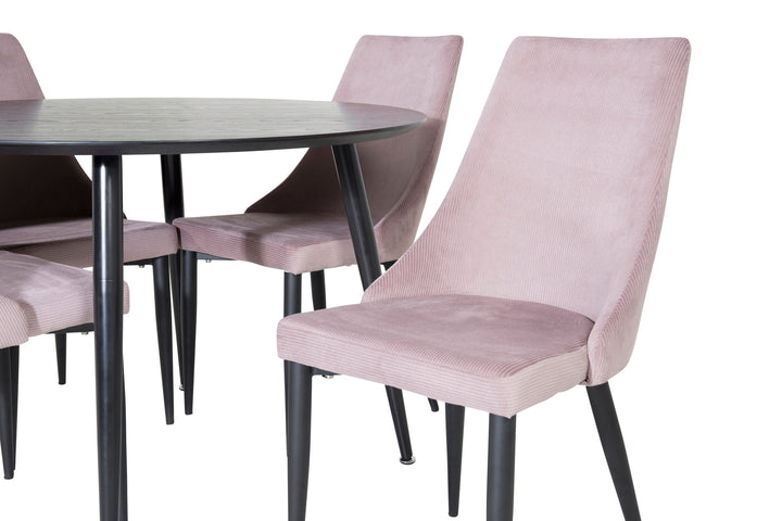Venture Home Dipp Dining Table - 115cm - Black Veneer / All black legs +Leone Dining Chair - Black Legs / Dusty PinkCorduroy _4