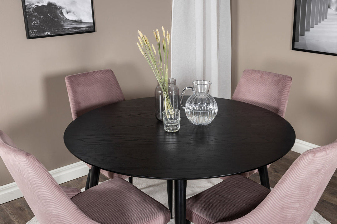 Venture Home Dipp Dining Table - 115cm - Black Veneer / All black legs +Leone Dining Chair - Black Legs / Dusty PinkCorduroy _4
