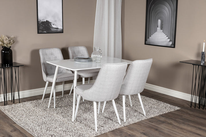 Venture Home Polar Dining table 120 cm - White White+Velvet Deluxe Dining Chair - White Legs - Light Grey Fabric_4