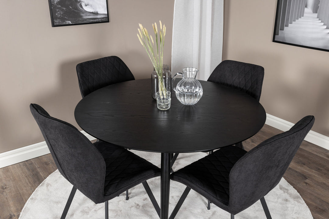 Venture Home Dipp Dining Table - 115cm - Black Veneer / All black legs +Gemma Dining Chair - Black Legs - Black Fabric_4