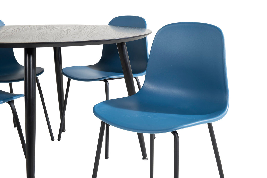 Venture Home Dipp Dining Table - 115cm - Black Veneer / All black legs +Arctic Dining Chair - Black Legs - Blue Plastic_4