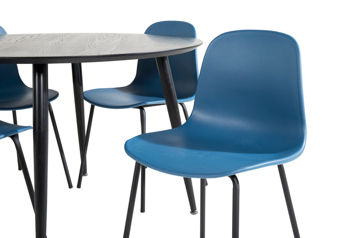Venture Home Dipp Dining Table - 115cm - Black Veneer / All black legs +Arctic Dining Chair - Black Legs - Blue Plastic_4