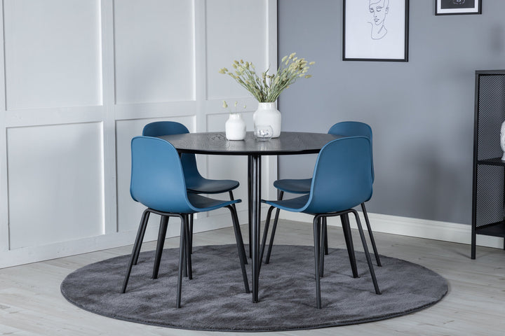 Venture Home Dipp Dining Table - 115cm - Black Veneer / All black legs +Arctic Dining Chair - Black Legs - Blue Plastic_4