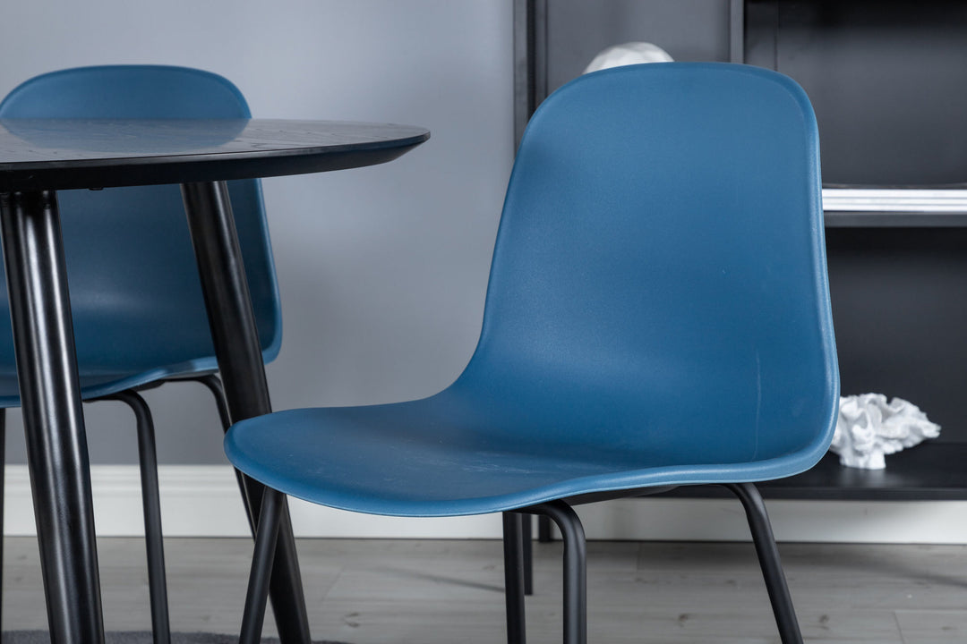 Venture Home Dipp Dining Table - 115cm - Black Veneer / All black legs +Arctic Dining Chair - Black Legs - Blue Plastic_4