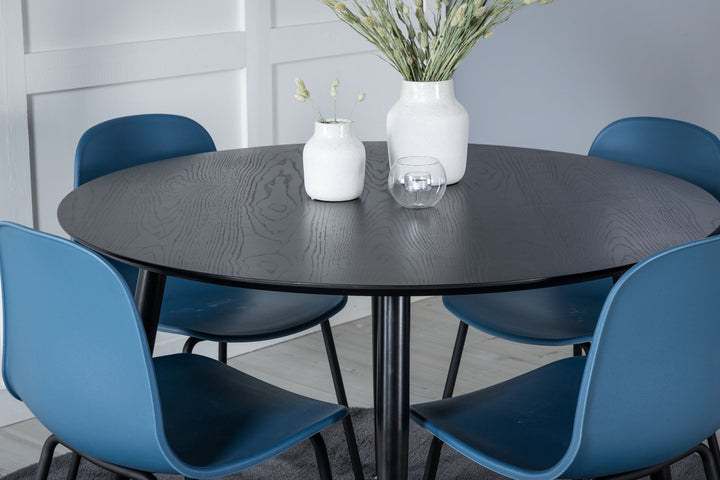 Venture Home Dipp Dining Table - 115cm - Black Veneer / All black legs +Arctic Dining Chair - Black Legs - Blue Plastic_4