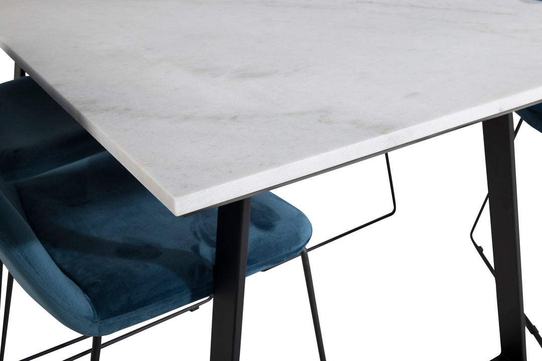 Venture Home Estelle Dining Table 140*90 - White / Black+Muce Dining Chair - Black Legs - Blue Velvet_4