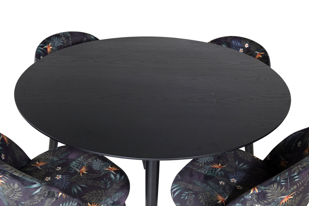 Venture Home Dipp Dining Table - 115cm - Black / Black Brass+Velvet Dining Chair - Black Flower fabric_4
