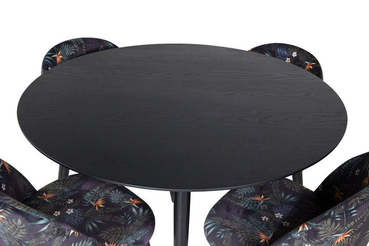 Venture Home Dipp Dining Table - 115cm - Black / Black Brass+Velvet Dining Chair - Black Flower fabric_4