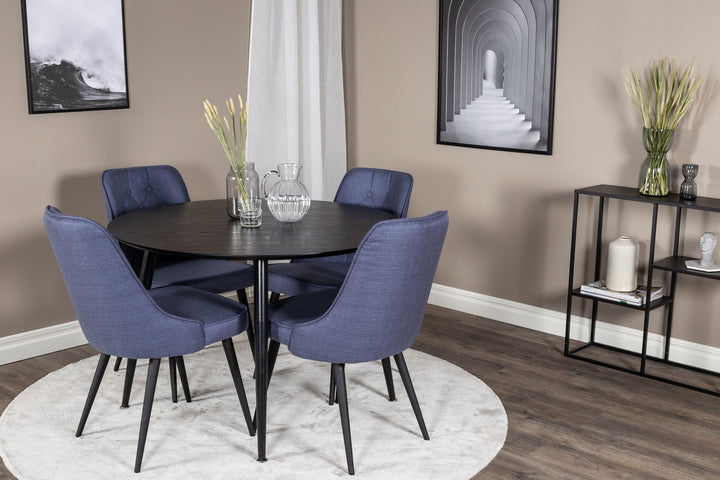 Venture Home Dipp Dining Table - 115cm - Black Veneer / All black legs +Velvet Deluxe Dining Chair - Black Legs - Blue Fabric_4