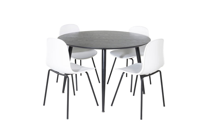 Venture Home Dipp Dining Table - 115cm - Black Veneer / All black legs +Arctic Dining Chair - Black Legs - White Plastic_4