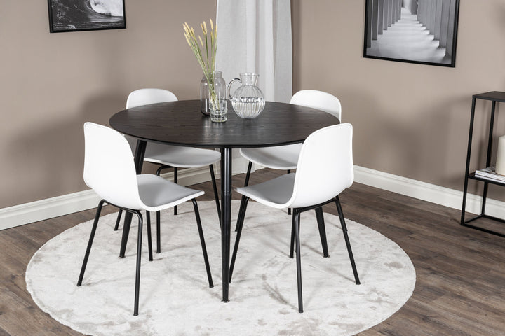 Venture Home Dipp Dining Table - 115cm - Black Veneer / All black legs +Arctic Dining Chair - Black Legs - White Plastic_4