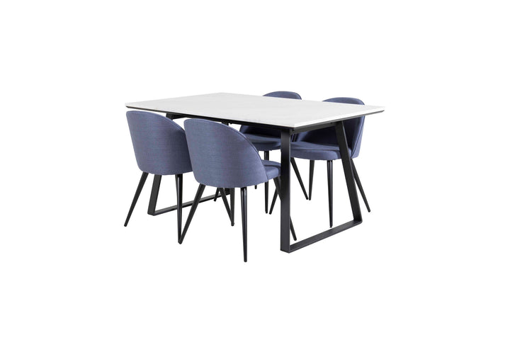 Venture Home Estelle Dining Table 140*90 - White / Black+Velvet Dining Chiar - Black legs - Blue Fabric_4