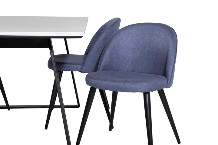 Venture Home Estelle Dining Table 140*90 - White / Black+Velvet Dining Chiar - Black legs - Blue Fabric_4