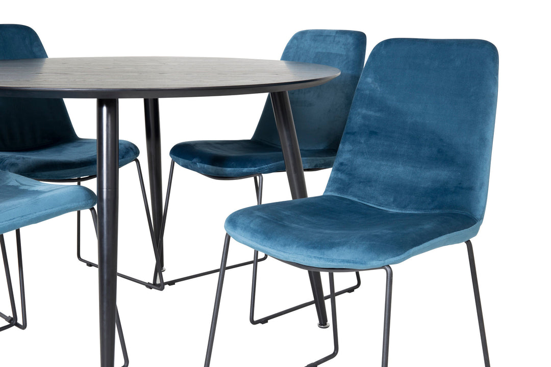 Venture Home Dipp Dining Table - 115cm - Black Veneer / All black legs +Muce Dining Chair - Black Legs - Blue Velvet_4