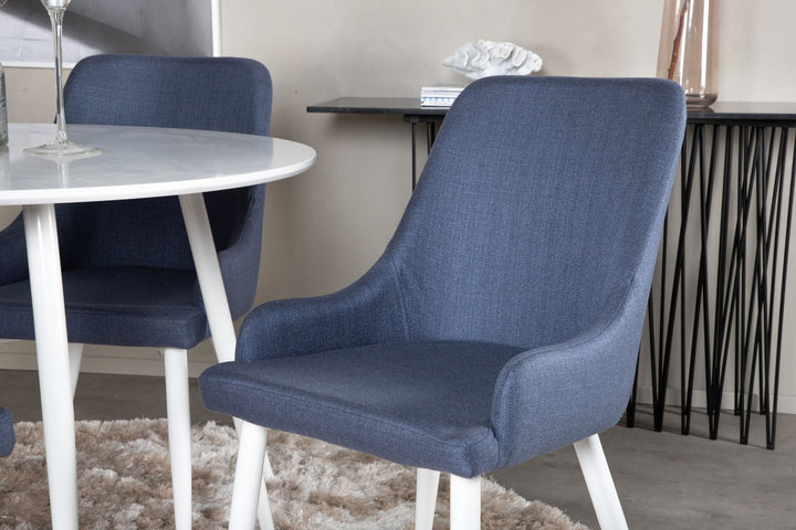 Venture Home Plaza Round Table 100 cm - White top / White Legs+Plaza Dining Chair - White Legs - Blue Fabric_4