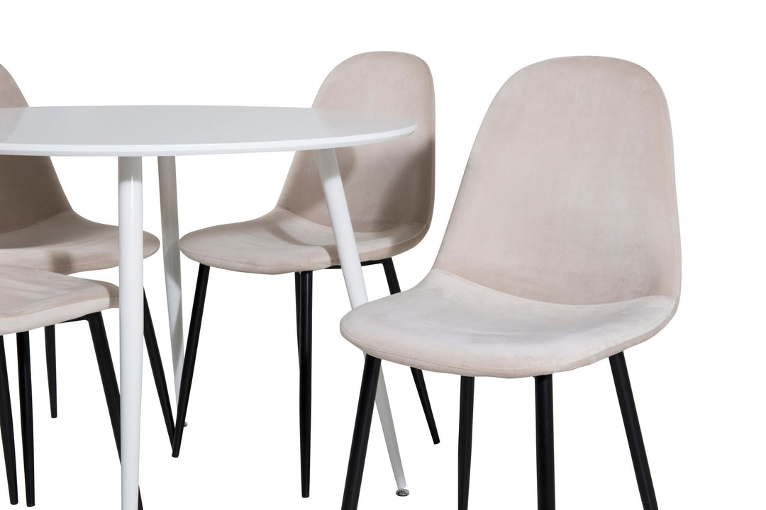 Venture Home Plaza Round Table 100 cm - White top / White Legs+Polar Dining Chair- Black legs / Beige Velvet (ersätter 19902-880)_4