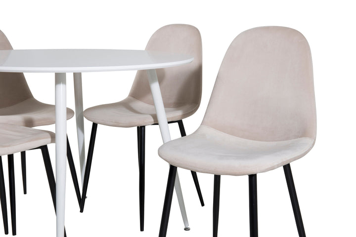 Venture Home Plaza Round Table 100 cm - White top / White Legs+Polar Dining Chair- Black legs / Beige Velvet (ersätter 19902-880)_4