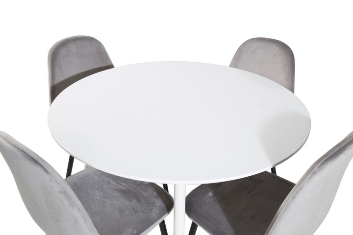 Venture Home Plaza Round Table 100 cm - White top / White Legs+Polar Dining Chair - Black legs / Light Grey Velvet (ersätter 19902-885)_4