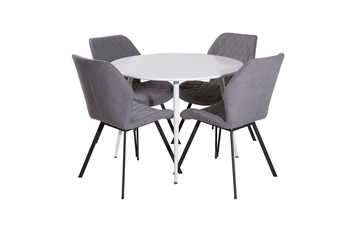Venture Home Plaza Round Table 100 cm - White top / White Legs+Gemma Dining Chair - Black Legs - Grey Fabric_4