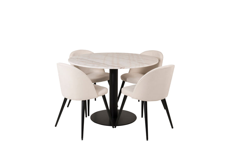 Venture Home Estelle runt Matbord - Svart / Vit marmor - ø106*H75+Velvet Dining Chair - Bla