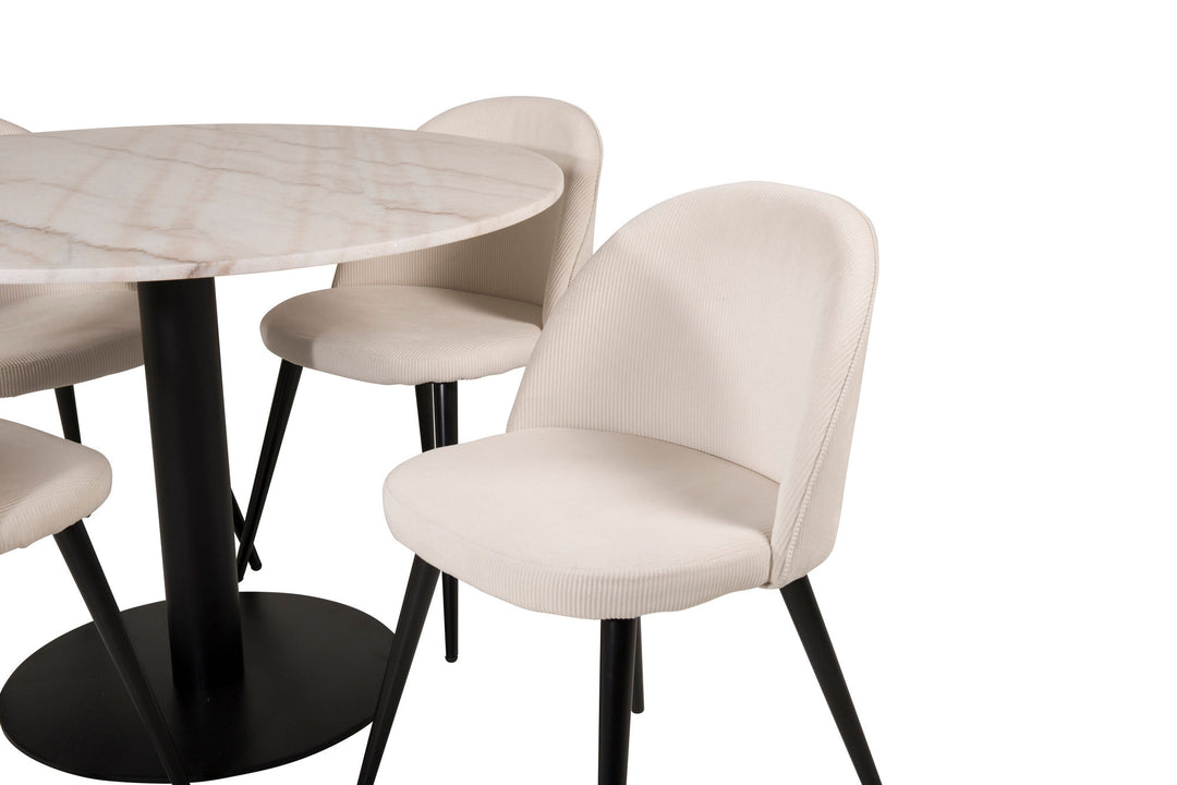 Venture Home Estelle runt Matbord - Svart / Vit marmor - ø106*H75+Velvet Dining Chair - Bla