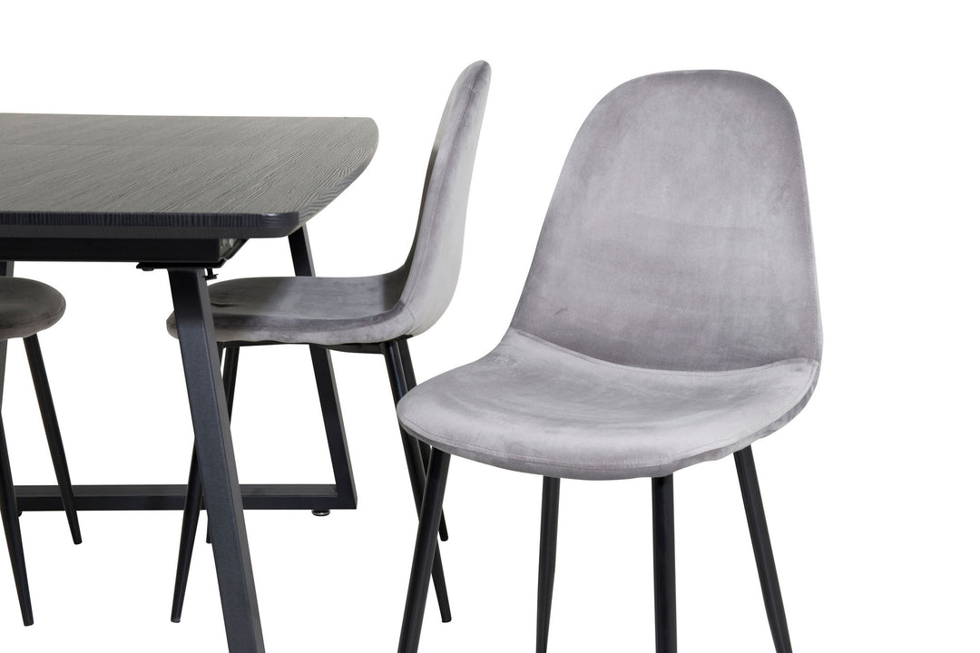 Venture Home Inca Extentiontable - Black top / black Legs+Polar Dining Chair - Black legs / Light Grey Velvet (ersätter 19902-885)_4