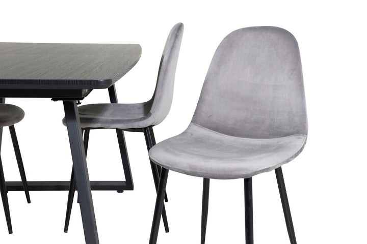 Venture Home Inca Extentiontable - Black top / black Legs+Polar Dining Chair - Black legs / Light Grey Velvet (ersätter 19902-885)_4