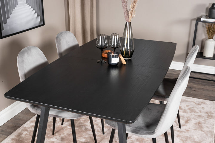 Venture Home Inca Extentiontable - Black top / black Legs+Polar Dining Chair - Black legs / Light Grey Velvet (ersätter 19902-885)_4
