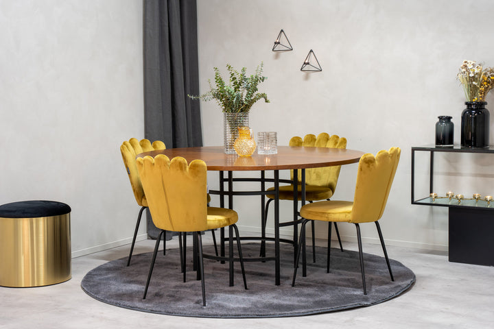 Venture Home Copenhagen - Dining Table round - Brown / Black+Limhamn Light - Chair - Gold Vel