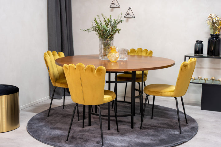 Venture Home Copenhagen - Dining Table round - Brown / Black+Limhamn Light - Chair - Gold Vel