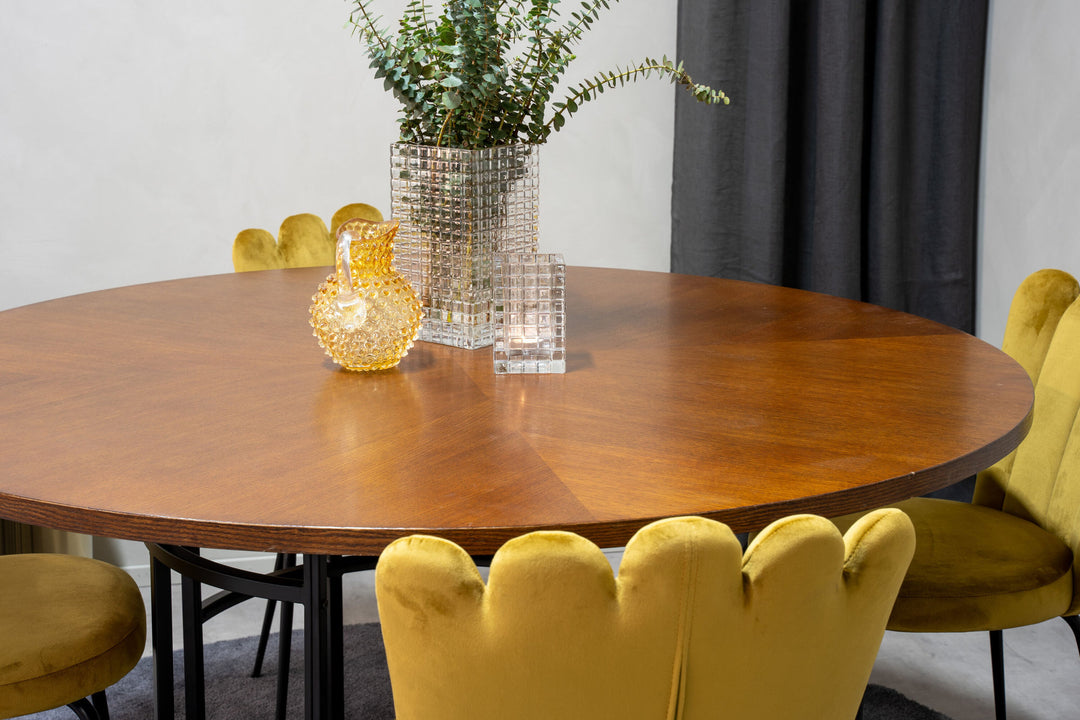 Venture Home Copenhagen - Dining Table round - Brown / Black+Limhamn Light - Chair - Gold Vel