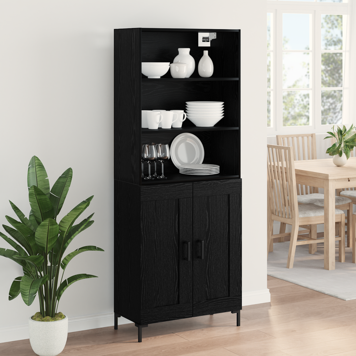 Highboard med skuffe Sort eg 69,5 x 34 x 180 cm Konstrueret træ