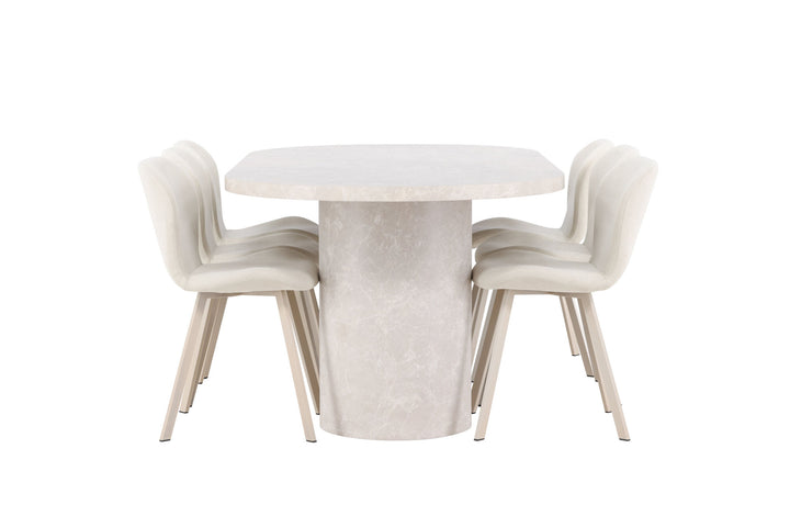 Venture Home Narvik Table - Beige with 6 Lilja Chair - Beige
